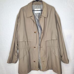 Bill Blass Men's Jacket Coat Trench Beige Khaki Button Up Pockets Microfiber